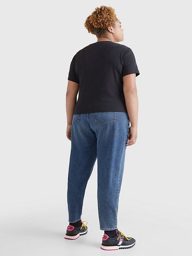 black curve essential t-shirt met ribtextuur voor dames - tommy jeans
