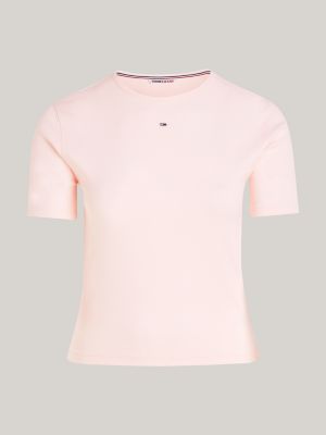 pink curve essential ribbed t-shirt for women tommy jeans