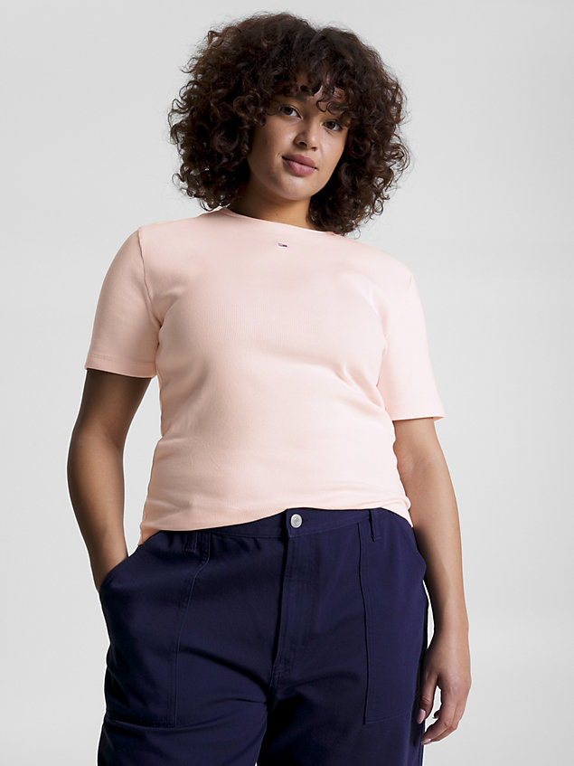 pink curve essential ribbed t-shirt for women tommy jeans