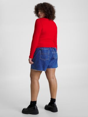 red curve essential geripptes langarm-crop top für damen - tommy jeans