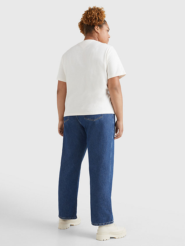 white curve t-shirt met tommy-tartanlogo voor dames - tommy jeans