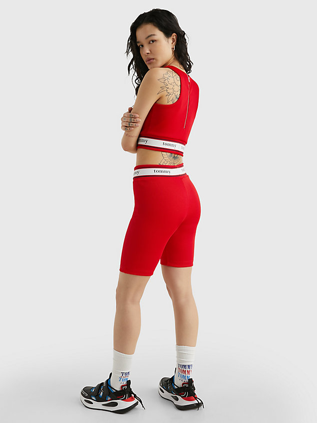 red ribbed jersey cycle shorts for women tommy jeans