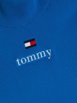 crop top a coste con collo a lupetto blue da donna tommy jeans