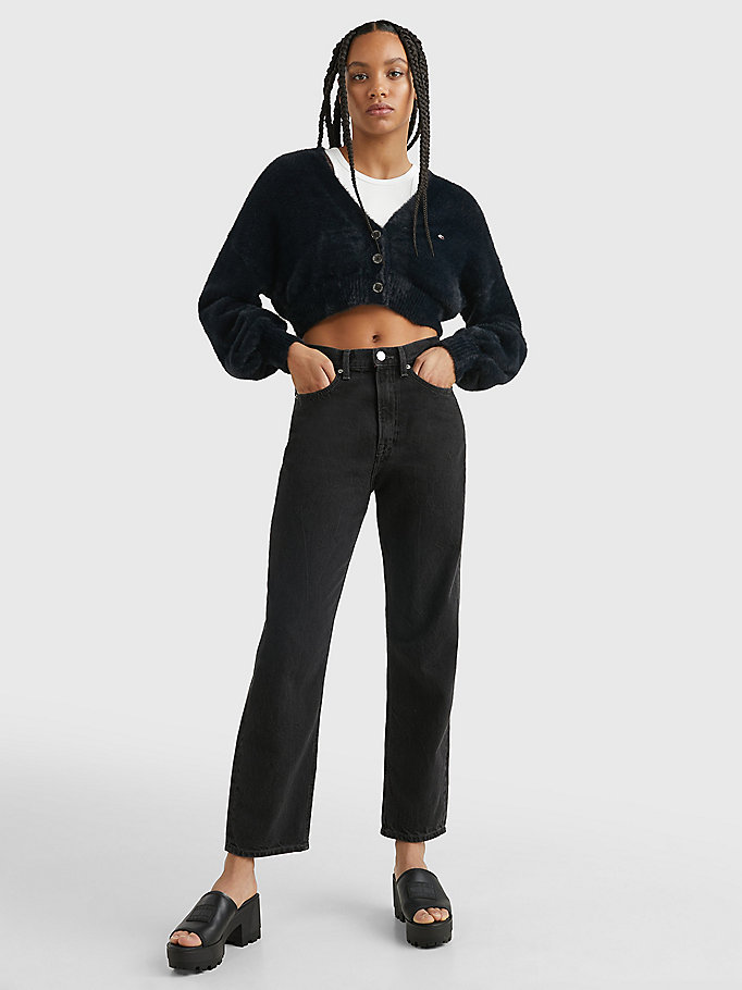 cardigan exclusive effet peluche noir pour femmes tommy jeans