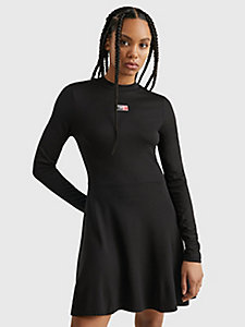 black exclusive fit and flare dress for women tommy jeans