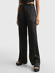 black exclusive wide leg trousers for women tommy jeans