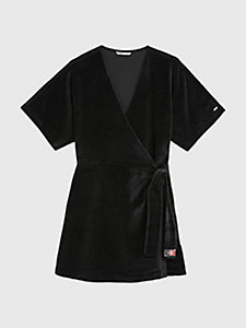 black exclusive velvet wrap mini dress for women tommy jeans