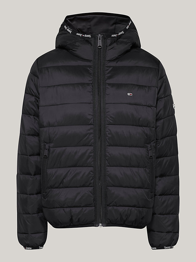 black essential quilted hooded jacket for women tommy jeans