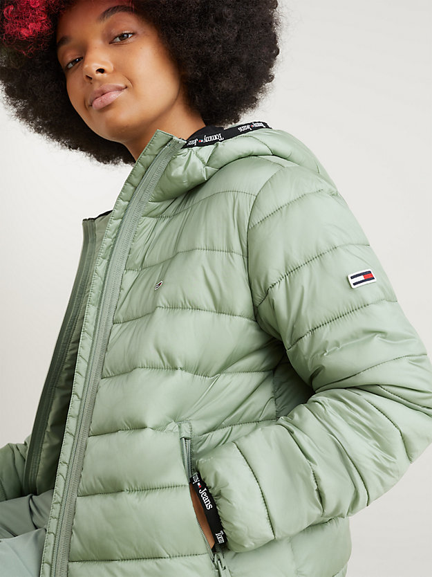 DUSTY SAGE Essential Logo Tape Padded Jacket for women TOMMY JEANS