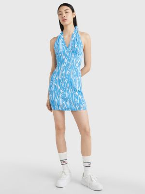 Swirl Print Halter Neck Dress BLUE Tommy Hilfiger