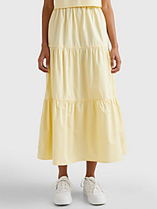 żółty warstwowa spódnica midi z popeliny dla kobiety - tommy jeans