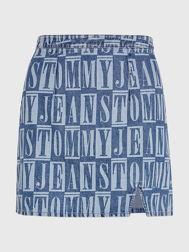 blue spell out print denim mini skirt for women tommy jeans