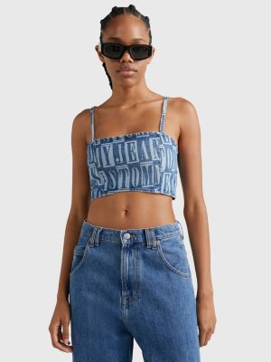 Denim SpellOut Print Crop Top BLUE Tommy Hilfiger