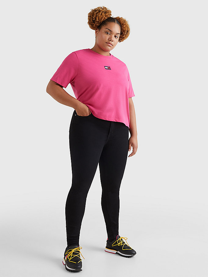 roze curve badge t-shirt met klassieke pasvorm voor dames - tommy jeans