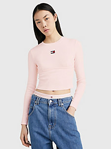 pink badge ribbed fitted jumper for women tommy jeans