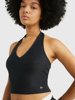 Fitted Rib Knit Halter Neck Top | BLACK | Tommy Hilfiger