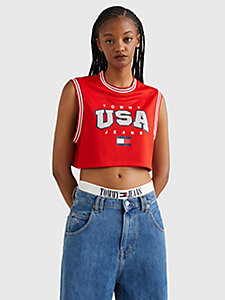 débardeur court style basketball rouge pour femmes tommy jeans