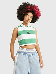 green stripe cropped sleeveless polo for women tommy jeans