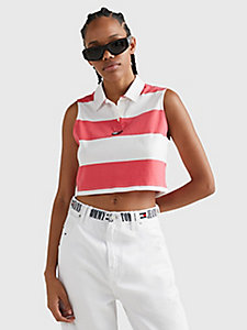 pink stripe cropped sleeveless polo for women tommy jeans