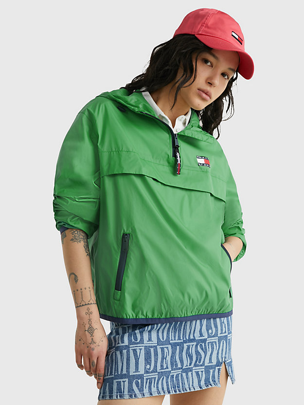 COASTAL GREEN Packable Popover Chicago Windbreaker for women TOMMY JEANS