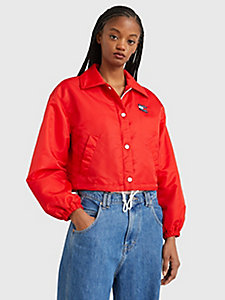 veste de coach courte à logo au dos rouge pour femmes tommy jeans