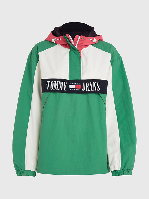 COASTAL GREEN / MULTI Hooded Archive Chicago Windbreaker Popover Jacket for women TOMMY JEANS
