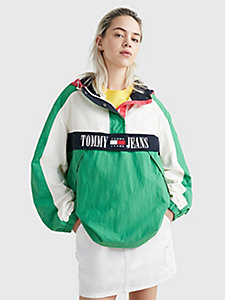 green hooded archive chicago windbreaker popover jacket for women tommy jeans
