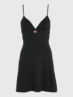 Fit And Flare Ribbed Badge Dress BLACK Tommy Hilfiger
