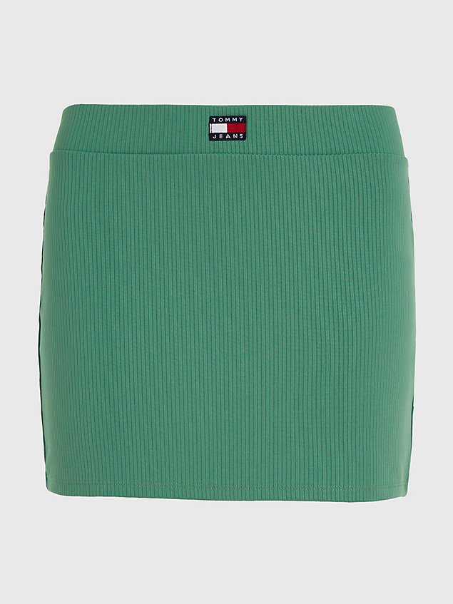 green ribgebreide low rise minirok met badge voor dames - tommy jeans