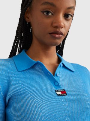 Ribbed TwoTone Polo Collar Jumper BLUE Tommy Hilfiger