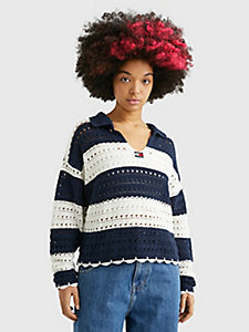 blue stripe crochet jumper for women tommy jeans