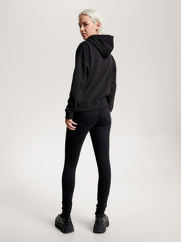 black boxy hoodie met trekkoord voor dames - tommy jeans
