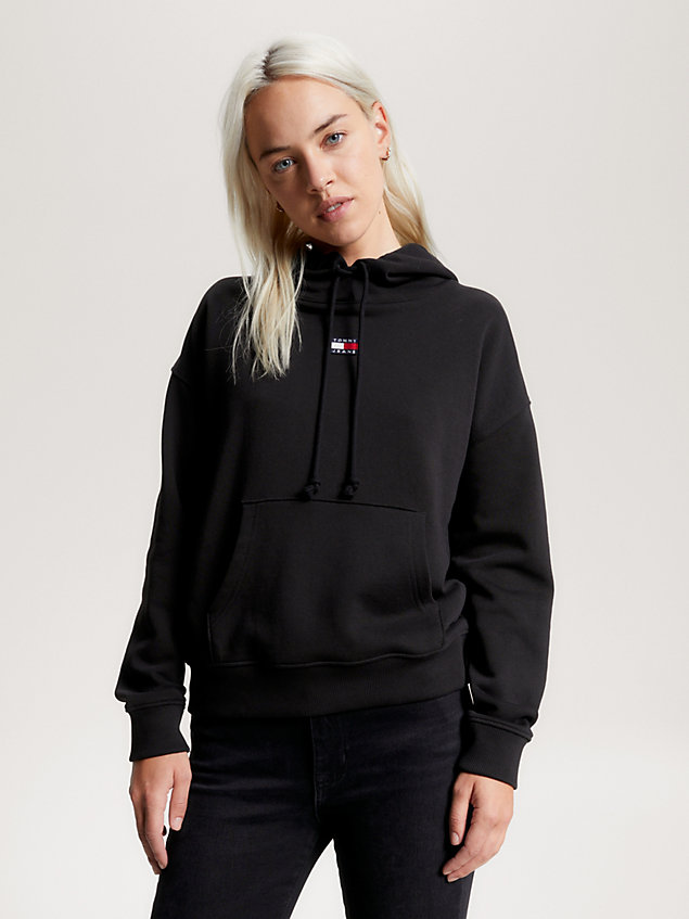black drawstring boxy hoody for women tommy jeans