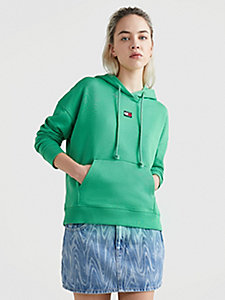 grün boxy fit hoodie mit badge für damen - tommy jeans