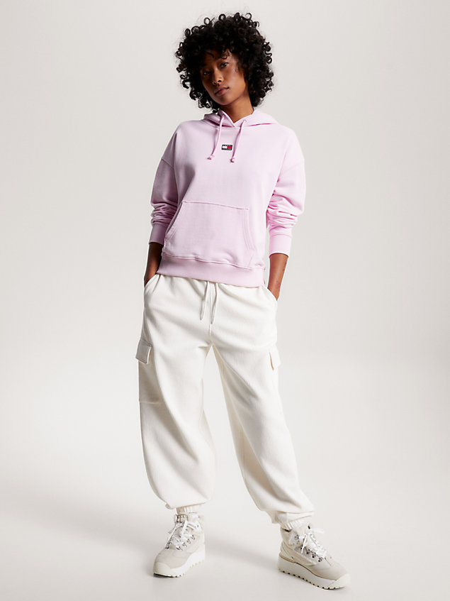 pink boxy fit hoodie mit tunnelzug für damen - tommy jeans