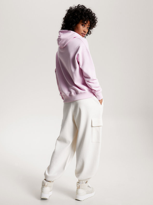 pink drawstring boxy hoody for women tommy jeans