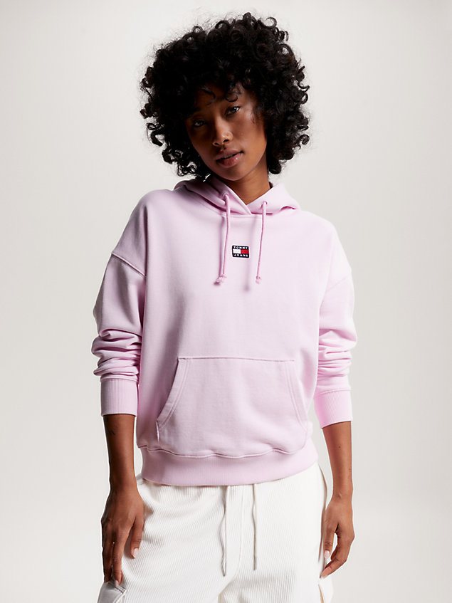 pink drawstring boxy hoody for women tommy jeans