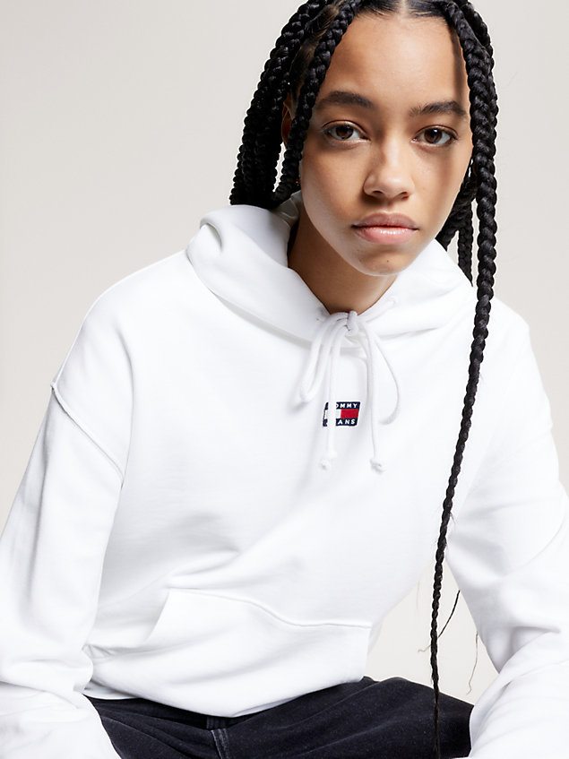white drawstring boxy hoody for women tommy jeans