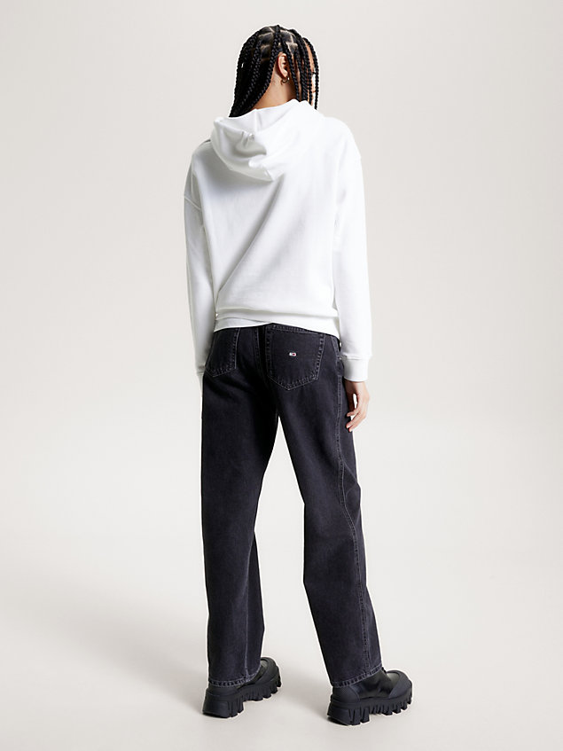 white boxy fit hoodie mit tunnelzug für damen - tommy jeans