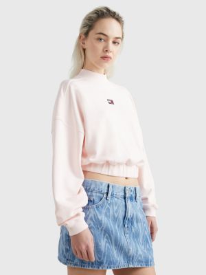 Mock Neck Badge Boxy Cropped Sweatshirt | PINK | Tommy Hilfiger
