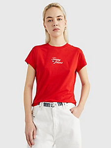 t-shirt moulant essential à logo rouge pour femmes tommy jeans