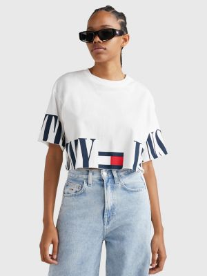 linse fiktiv Sindsro Logo Oversized Fit Cropped T-Shirt | WHITE | Tommy Hilfiger