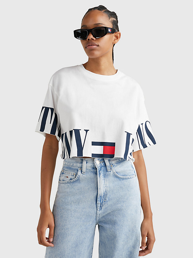 WHITE Logo Oversized Fit Cropped T-Shirt for women TOMMY JEANS