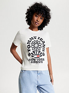 t-shirt con logo homegrown bianco da donna tommy jeans
