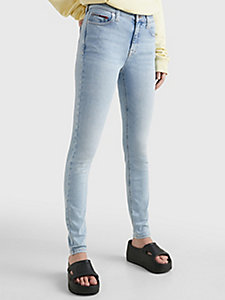 jean skinny nora délavé taille mi-haute denim pour femmes tommy jeans