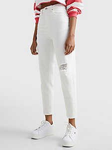 denim mom ultra high rise tapered white jeans for women tommy jeans