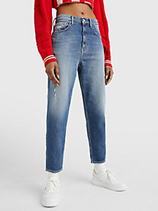 jean mom fuselé taille très haute denim pour femmes tommy jeans