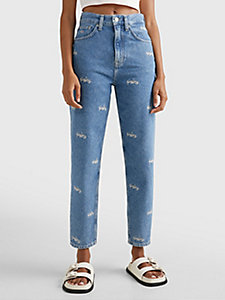 denim tapered mom jeans met ultrahoge taille voor dames - tommy jeans