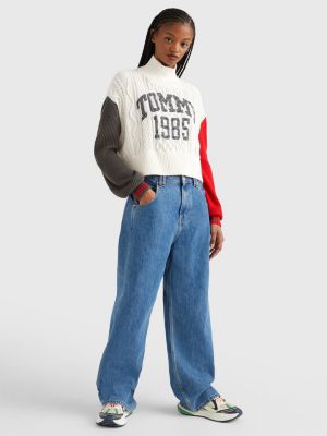 Colour-Blocked Cropped Cable Knit Jumper | WHITE | Tommy Hilfiger