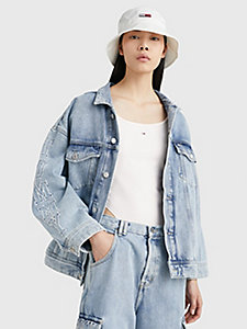 giacca daisy oversize in denim con logo denim da donna tommy jeans